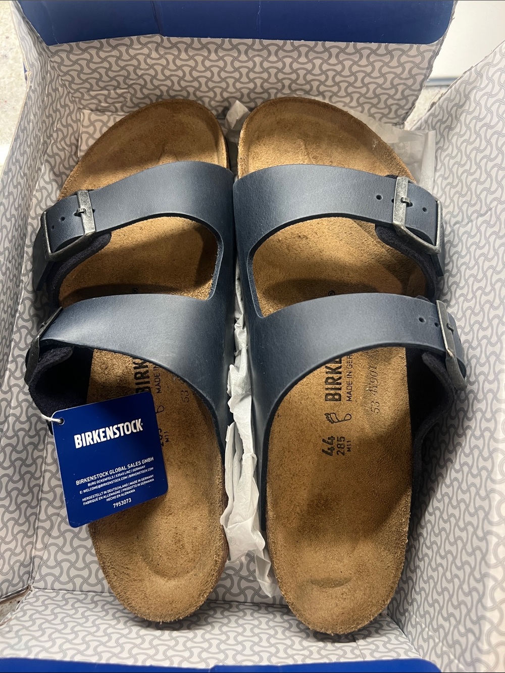 Birkenstock Men's Arizona Midnight Leather/Suede Sandals, size 44 (men’s 11)